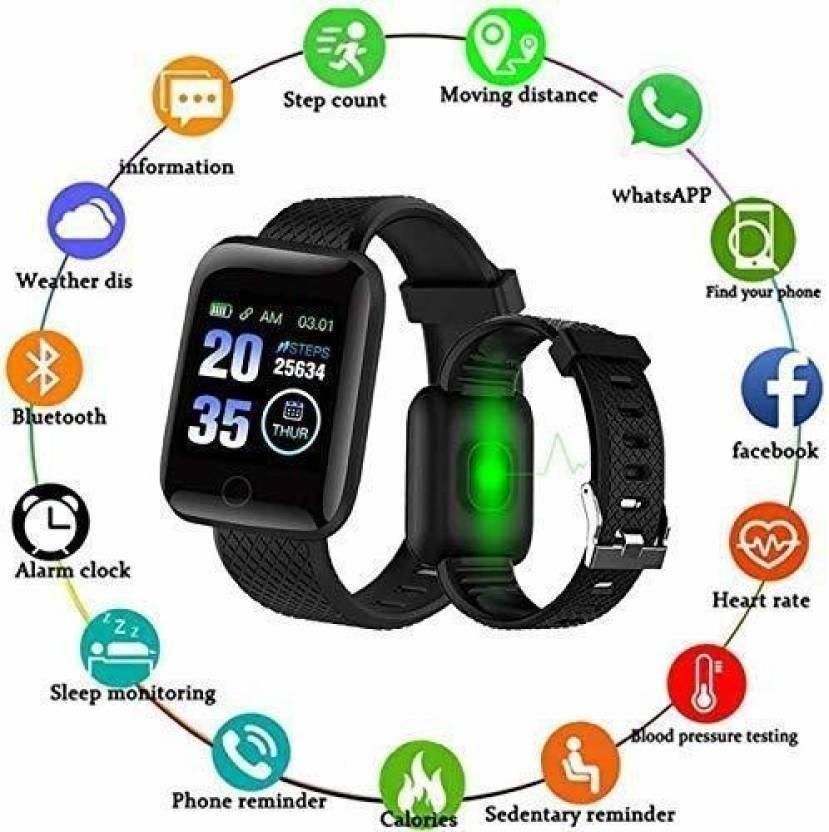ID116 Plus Smart Fitness Tracker – Color Screen Smartwatch (Black)