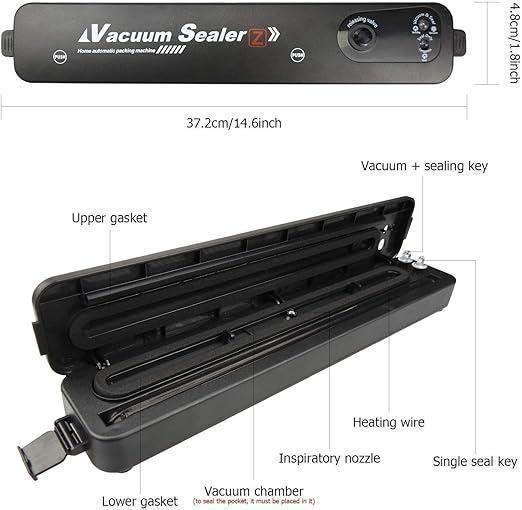 Portable Multi-functional Food Vacuum Sealer – Compact, Powerful & Easy to Use (Black, Aluminum)